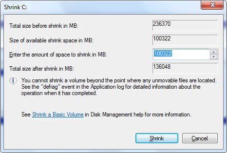 Shrink Partition