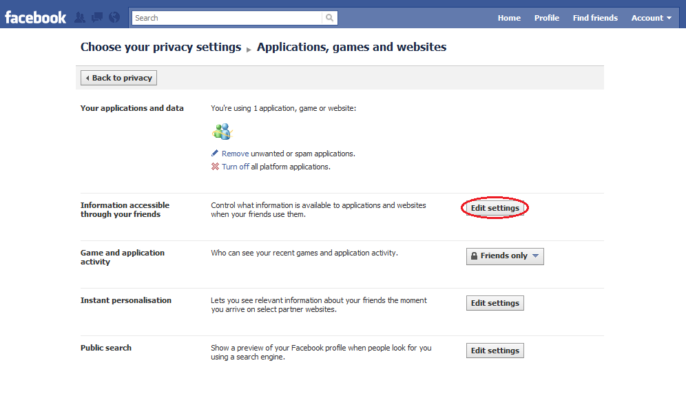 Applications & Websites Privacy Settings