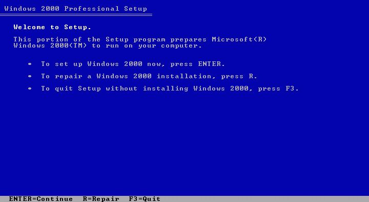 Windows 2000 Setup - Welcome To Setup