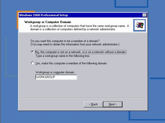 Windows 2000 Setup - Networking Settings