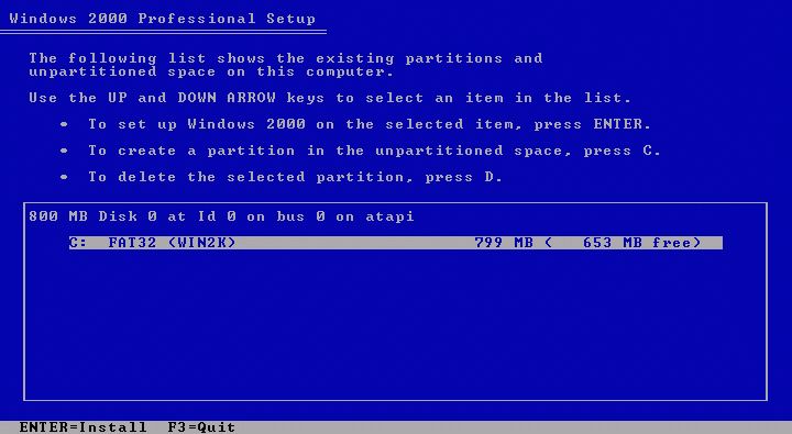 Windows 2000 Setup - Partitioning