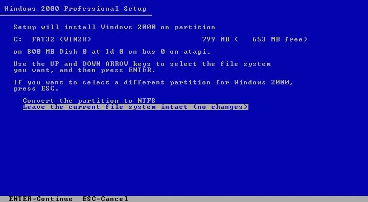 Windows 2000 Setup - Formatting