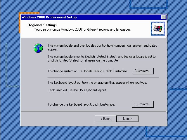 Windows 2000 Setup - Regional Options