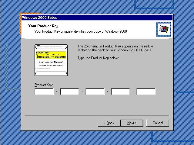 Windows 2000 Setup - Product Key