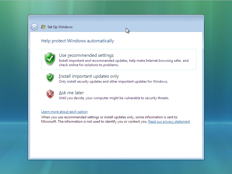 Windows Vista Setup - Security