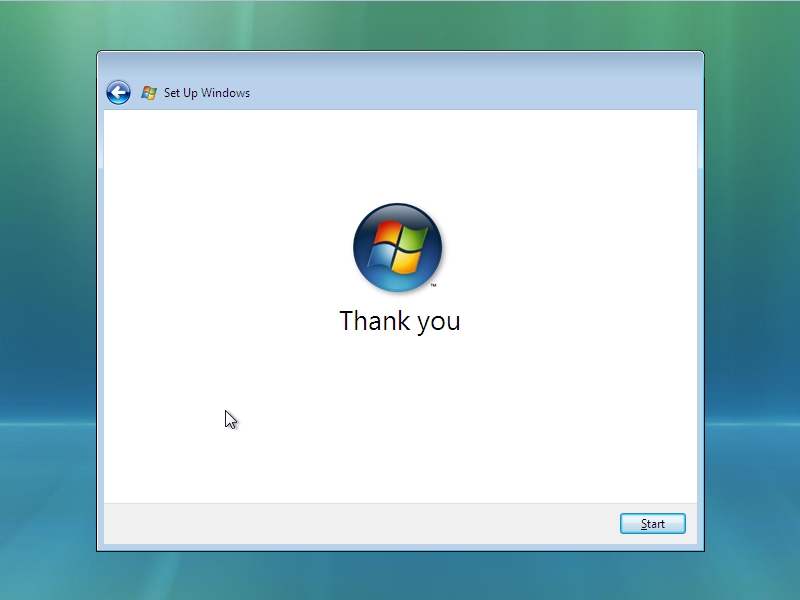 Windows Vista Setup - Thank You Screen