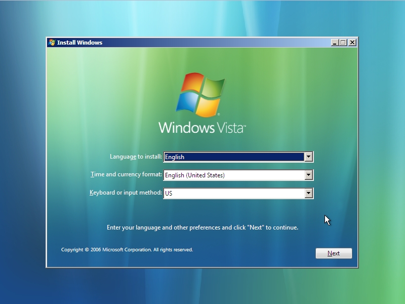 Windows Vista Setup - Language Settings
