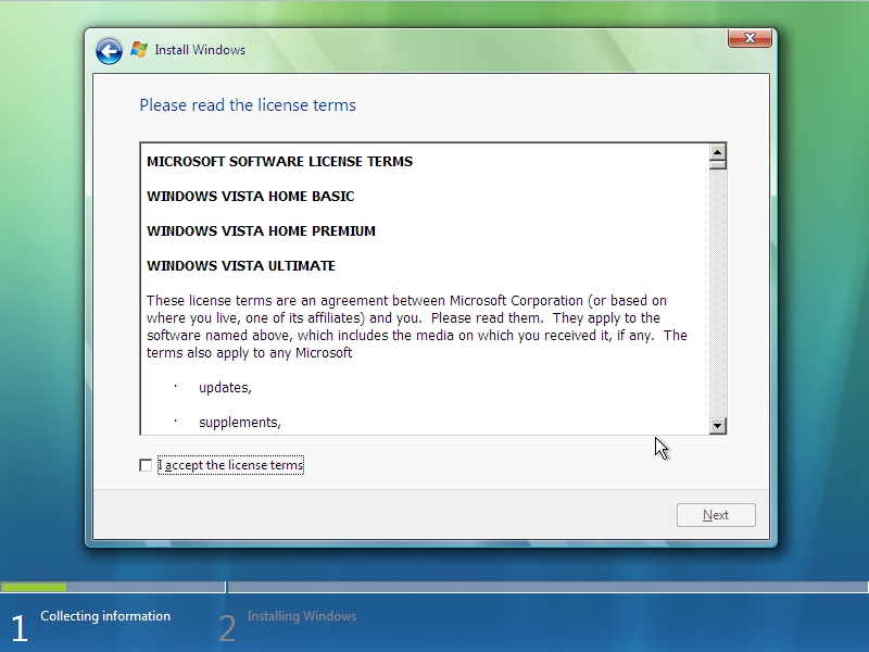 Windows Vista Setup - Licence Agreement