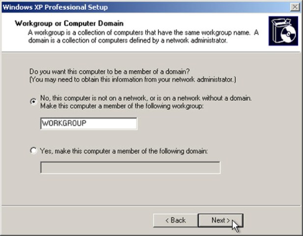 Windows XP Setup - Network Settings