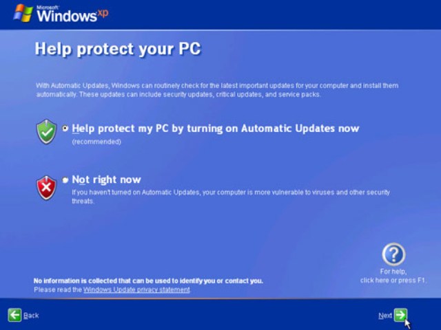 Windows XP Setup - Automatic Updates