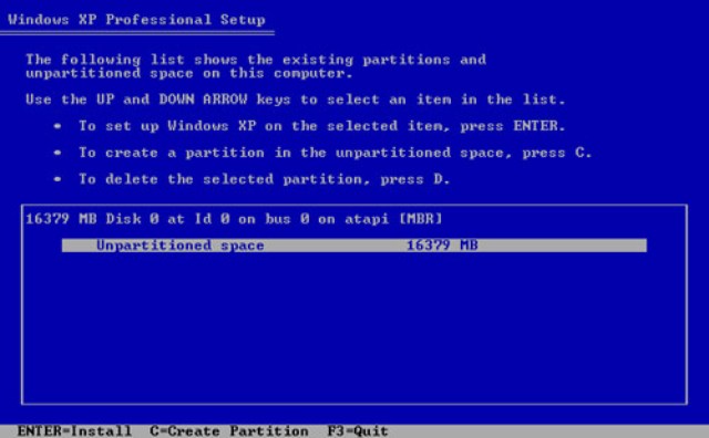 Windows XP Setup - Partitioning
