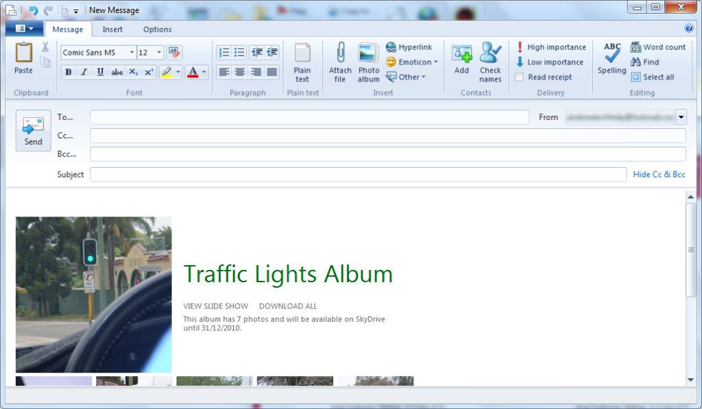 Windows Live Mail Compose Window