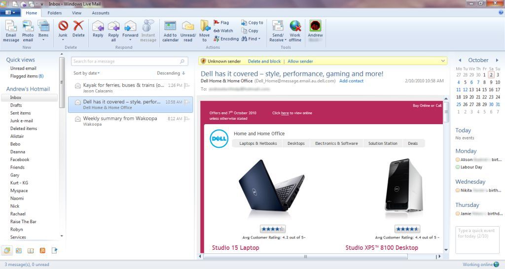 Windows Live Mail Inbox