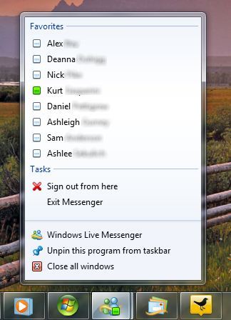 Messenger 2011 Jump List on Windows 7