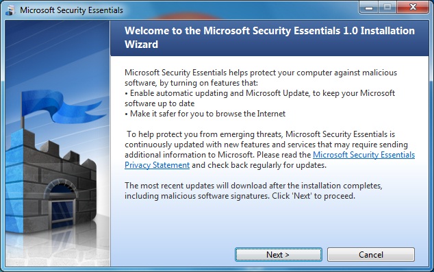 MSE Installer Welcome Screen