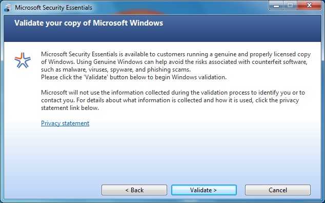 MSE Validate Screen