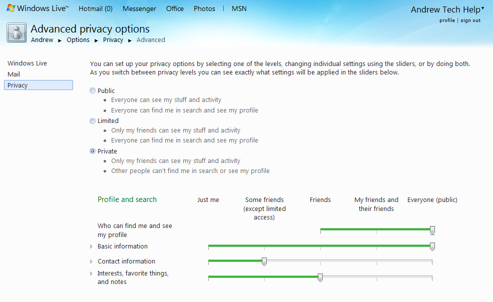 Privacy Settings - Advanced