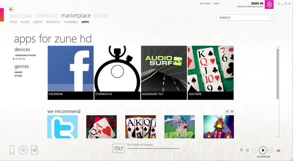MarketPlace: Apps Zune HD